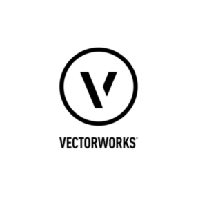 Lettre noire "V" à l'intérieur d'un cercle noir au-dessus du mot "VECTORWORKS" en caractères gras et majuscules, le tout sur fond blanc. Il s'agit du logo de Vectorworks.